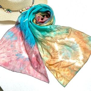 Artisan SILK watercolour scarf/wrap w shabby chic resort vibe